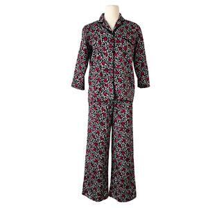 Kate Spade Satin Pajama Set Top and Bottom Black Floral Print Pjs S